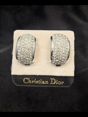 Dior Silver Crystal Pave Clip-On Earrings